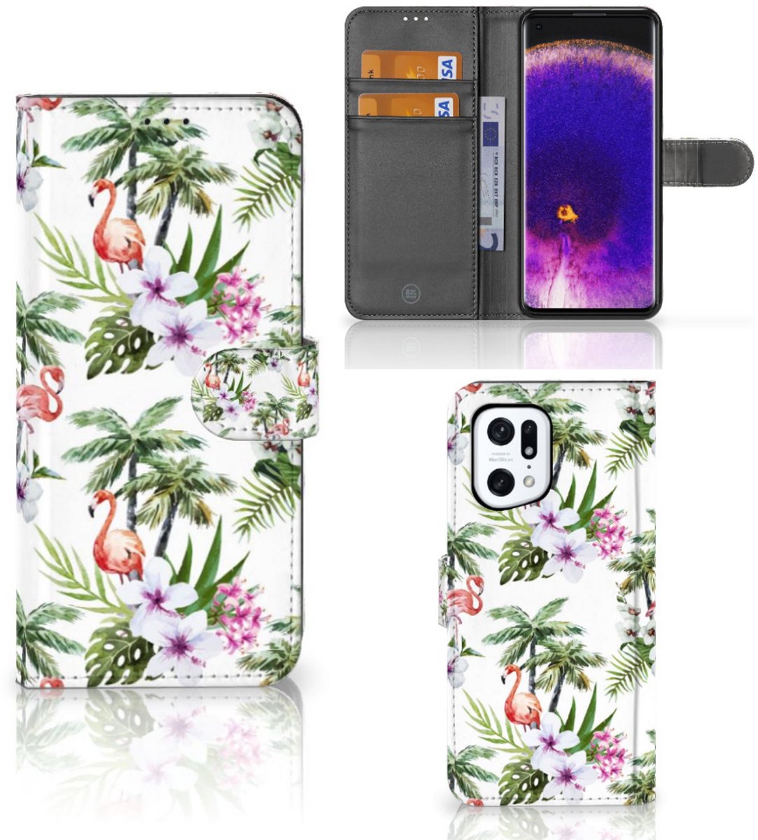 OPPO Find X5 Pro Telefoonhoesje met Pasjes Flamingo Palms