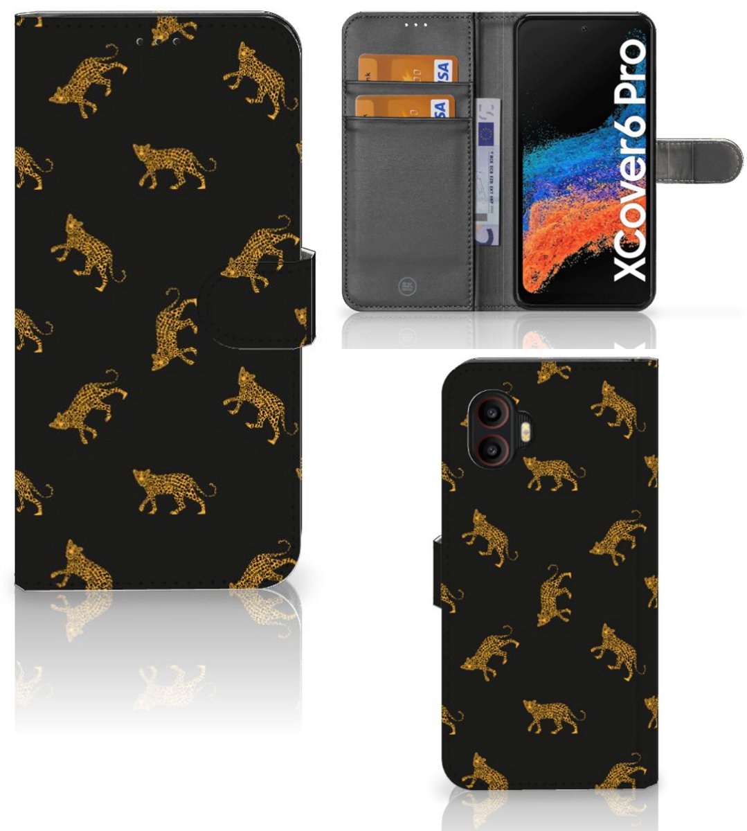 Telefoonhoesje met Pasjes voor Samsung Galaxy Xcover 6 Pro Leopards