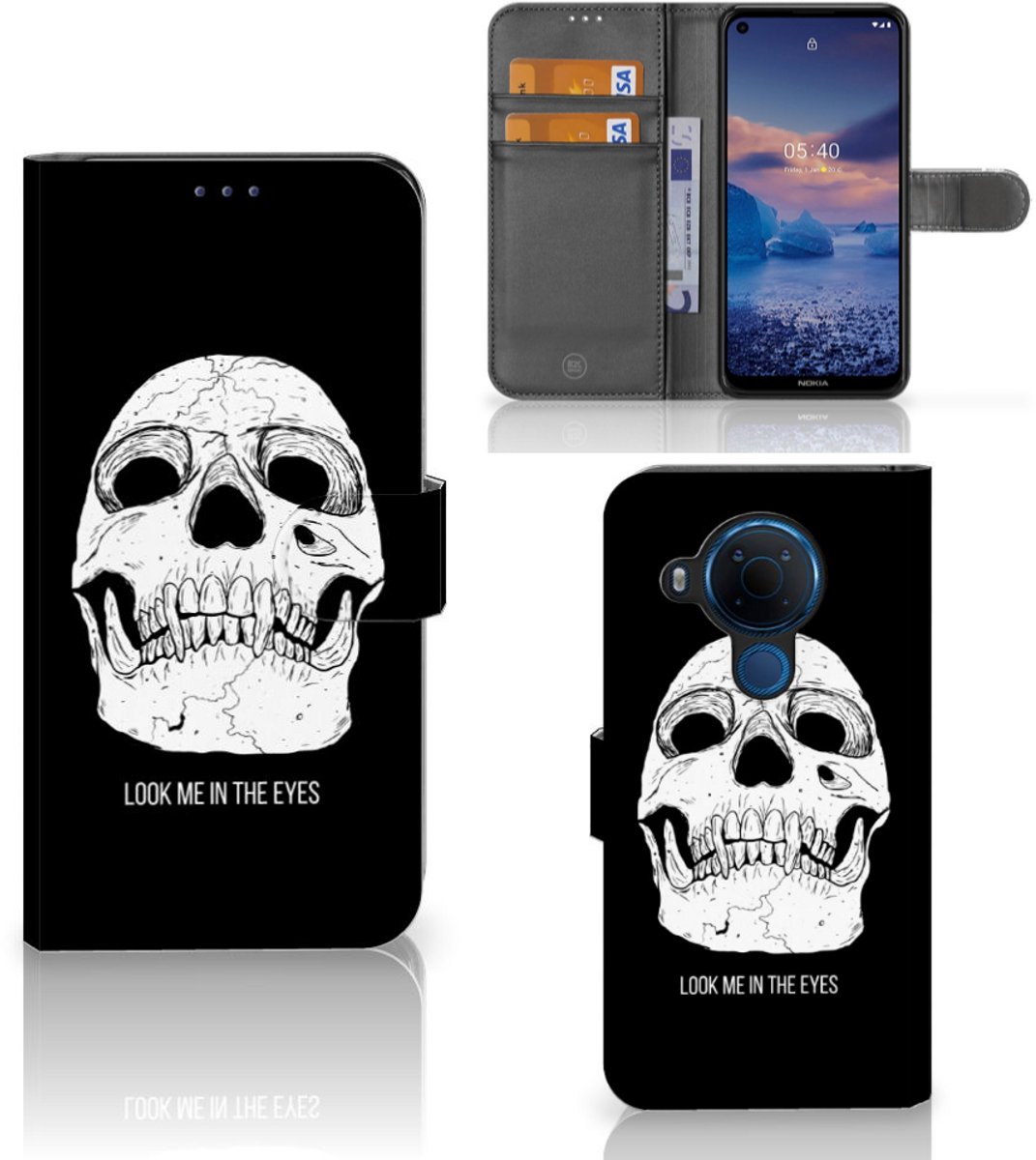 Book Case voor Telefoonhoesje met Naam Nokia 5.4 Skull Eyes