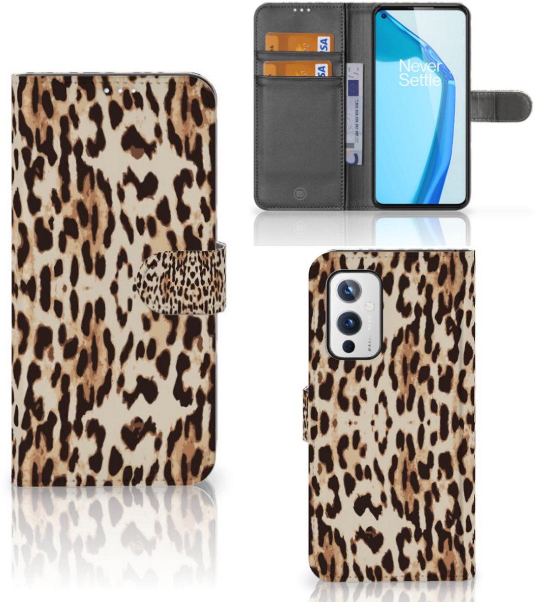 OnePlus 9 Telefoonhoesje met Pasjes Leopard