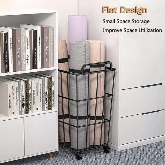 Yogamathouder - Gymnastiekmand Organizer - Fitnessruimte Opbergen - Met Wielen en Handvat - 38 x 28 x 54 cm - Zwart — afbeelding 5