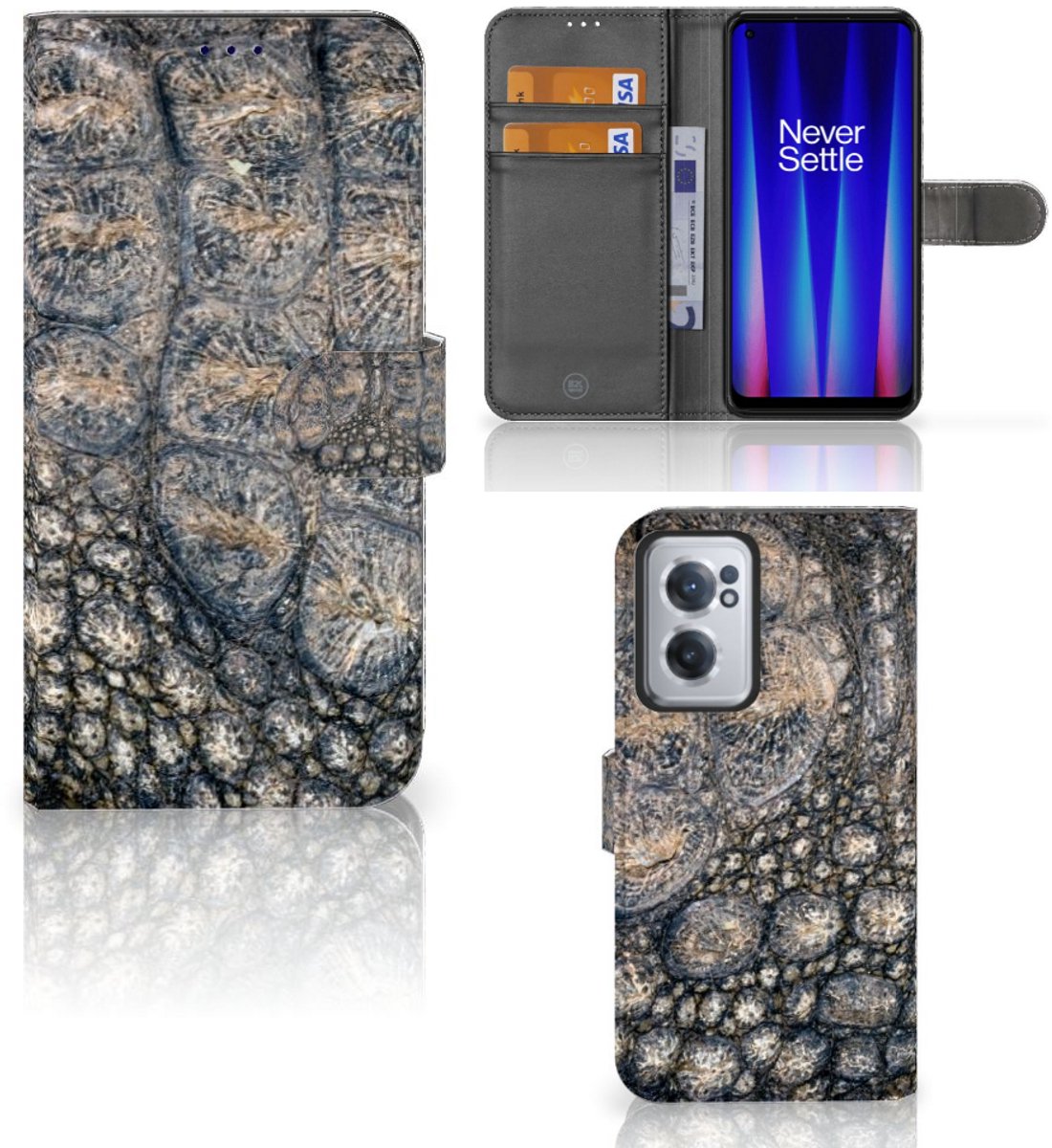 OnePlus Nord CE 2 Telefoonhoesje met Pasjes Krokodillenprint