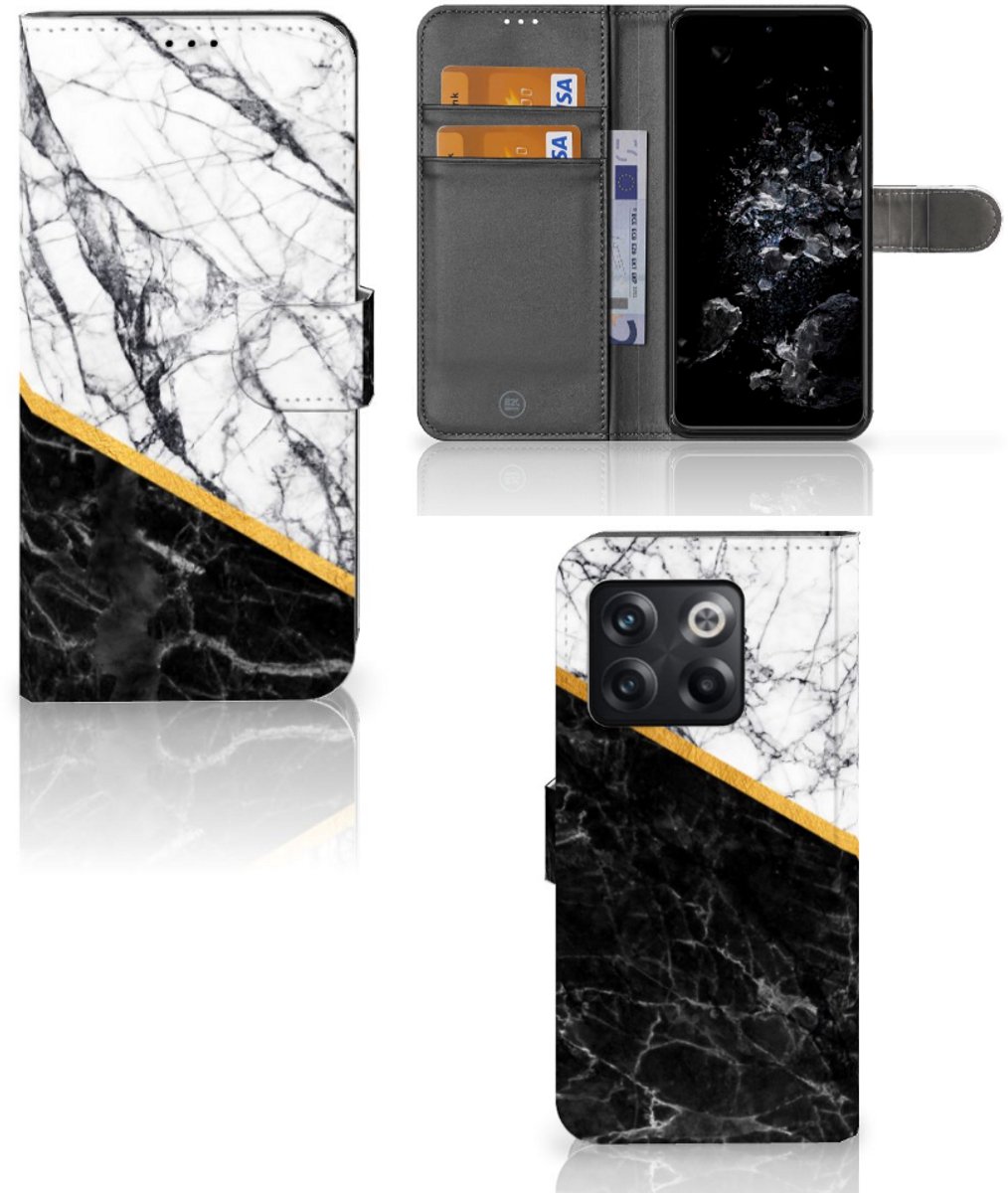OnePlus 10T Bookcase Marmer Wit Zwart - Origineel Cadeau Man