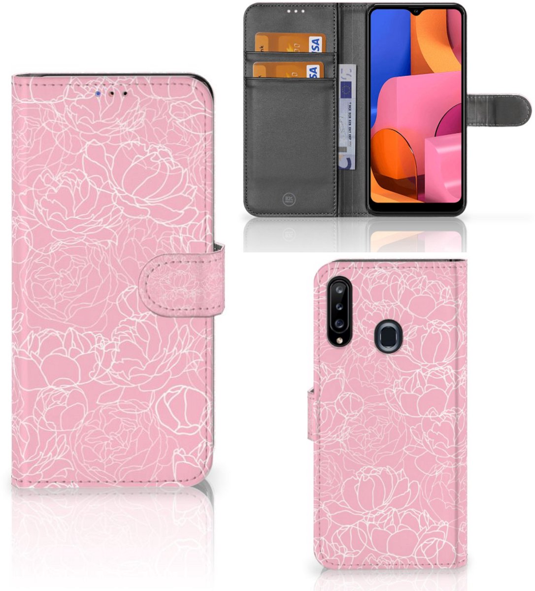 Boekhoesje voor Samsung Galaxy A20s Hoesje White Flowers
