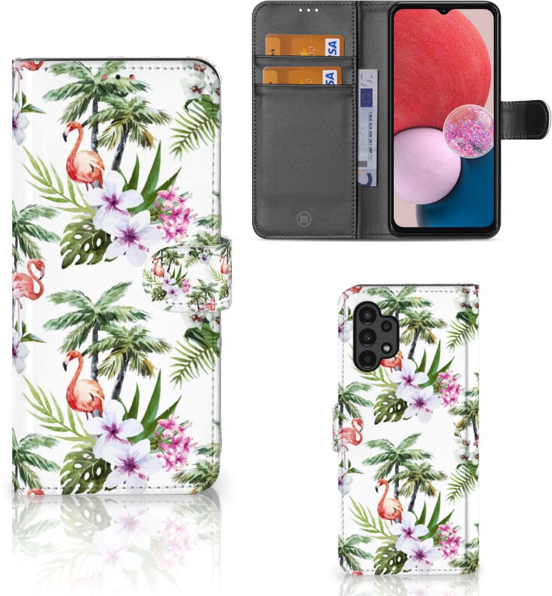 Samsung Galaxy A13 (4G) Telefoonhoesje met Pasjes Flamingo Palms