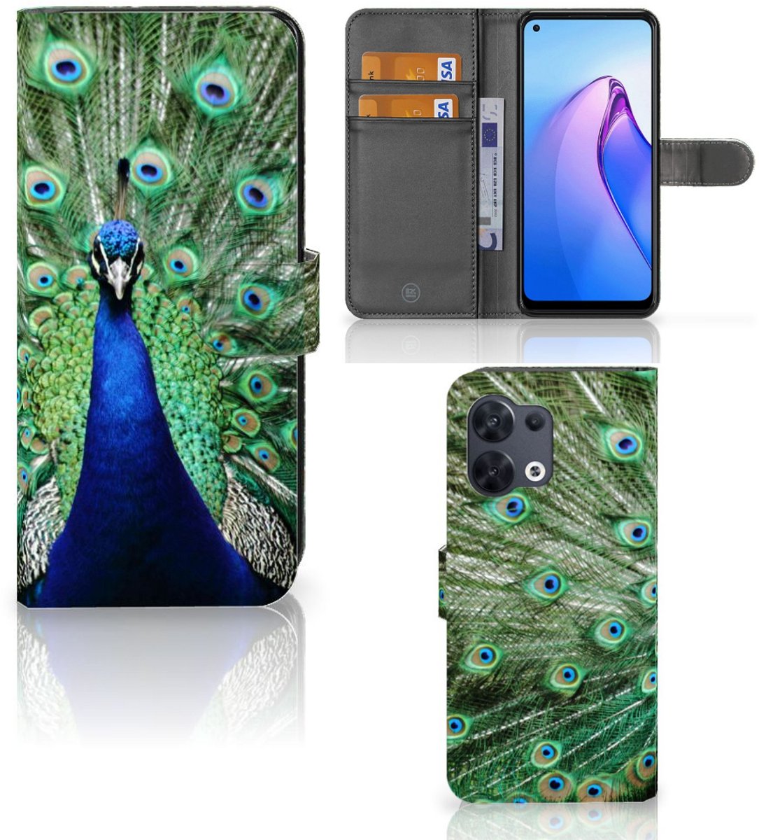 OPPO Reno8 Telefoonhoesje met Pasjes Pauw