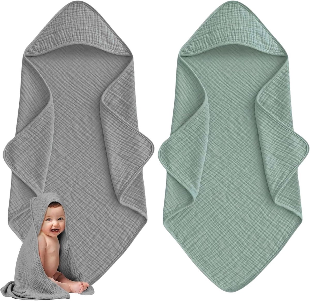 Babyhanddoeken met capuchon - Badhanddoeken pasgeborenen - Baby afdrogen na bad - Zes lagen mousseline katoen