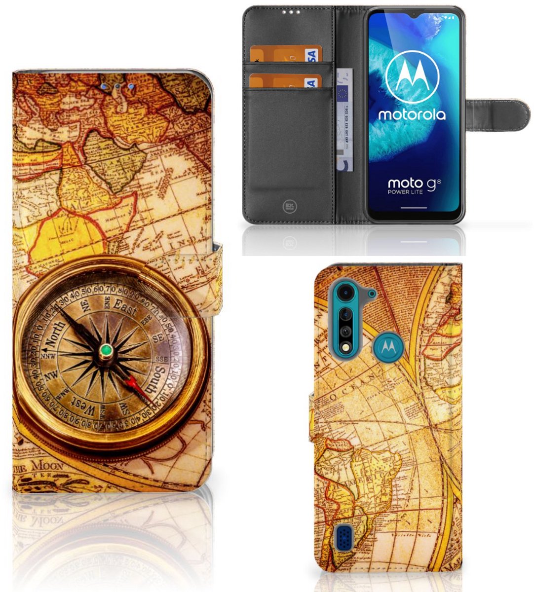 Boekhoesje voor Motorola G8 Power Lite Flip Cover Kompas