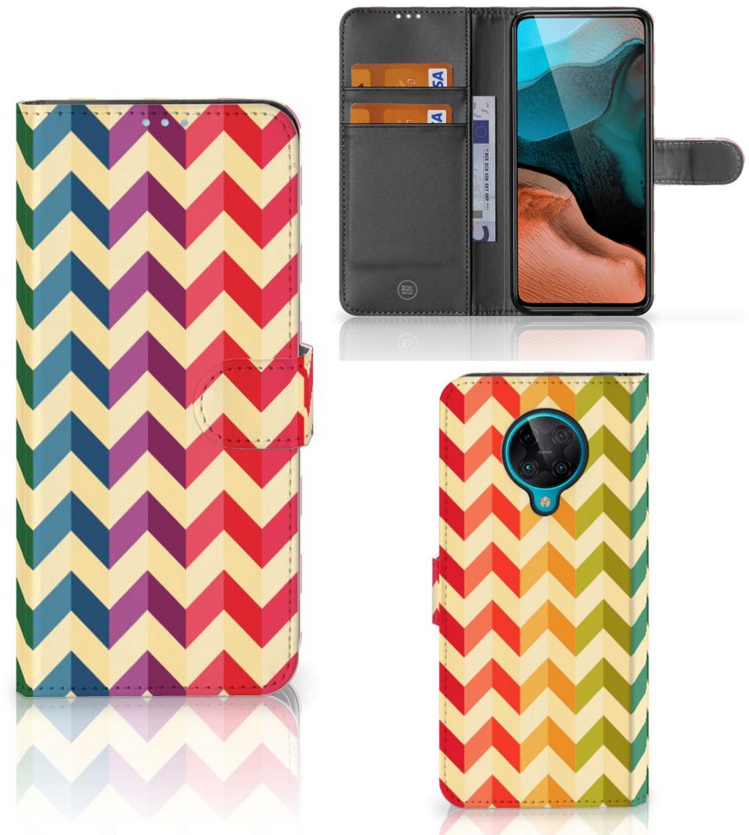 Boekhoesje voor Xiaomi Poco F2 Pro Telefoon Hoesje Zigzag Multi Color