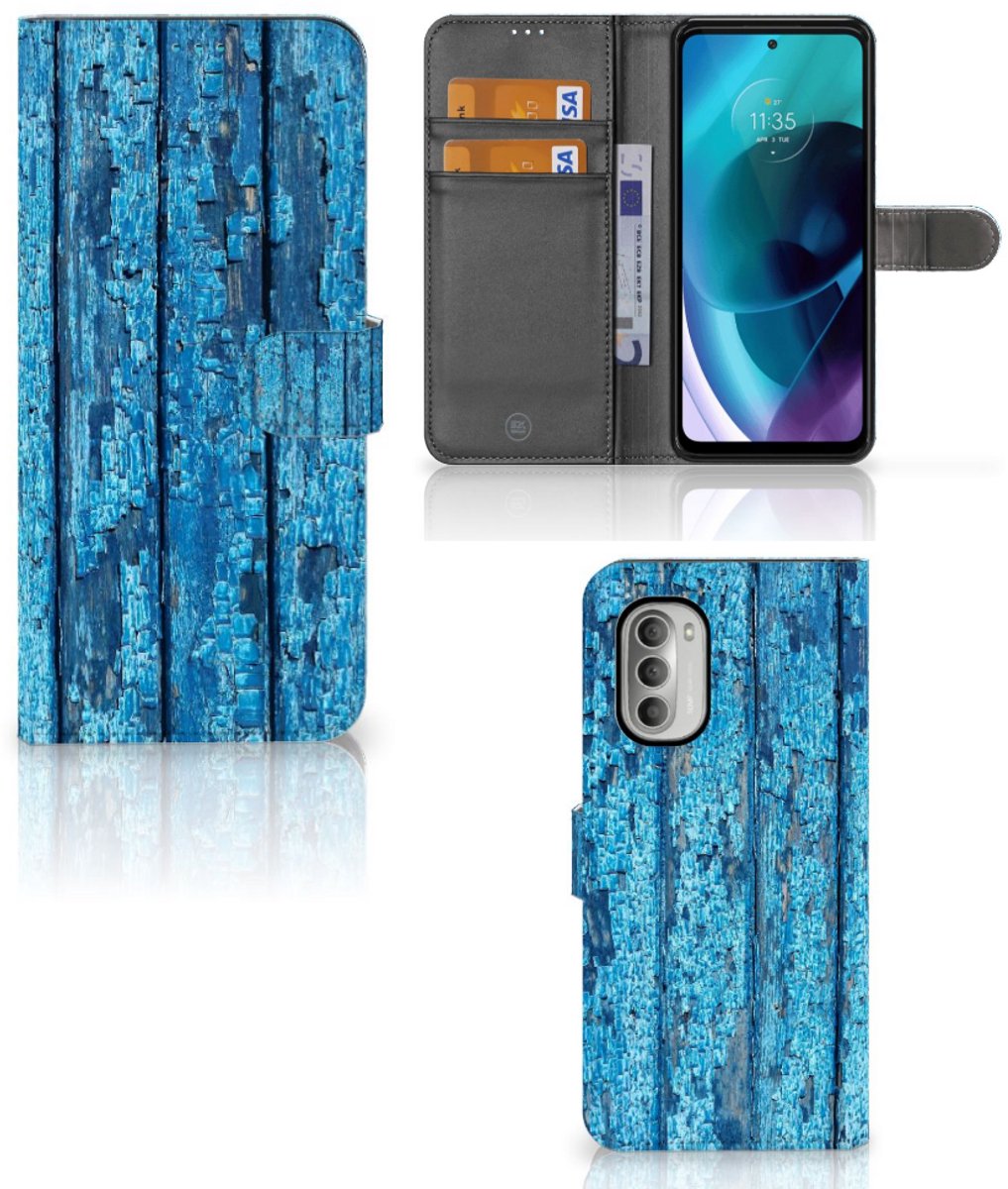 Motorola Moto G51 5G Book Style Case Wood Blue