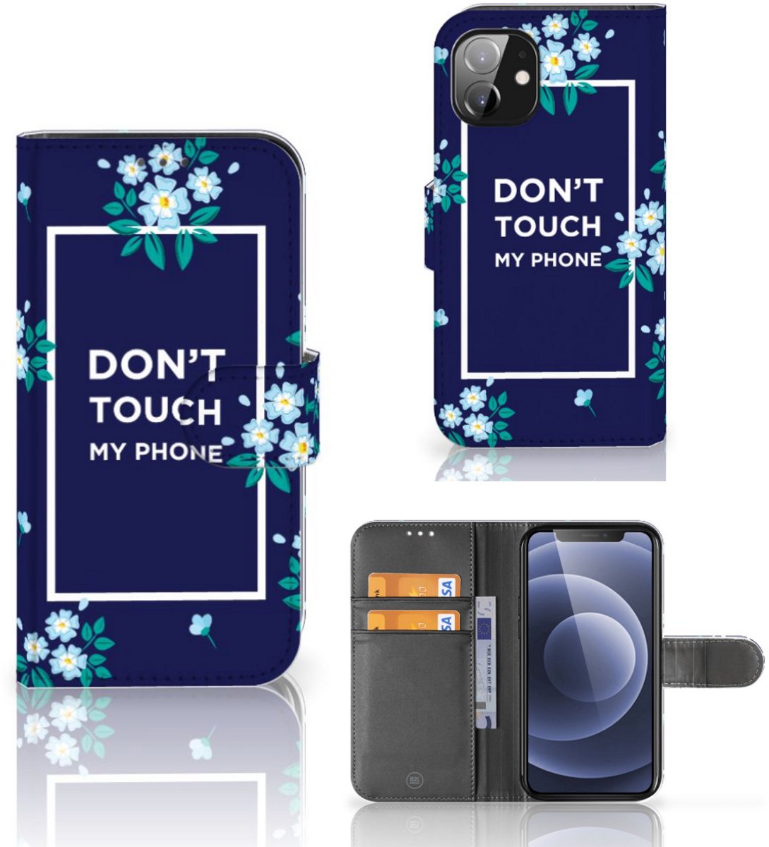 Apple iPhone 12 Mini Portemonnee Hoesje Flowers Blue DTMP