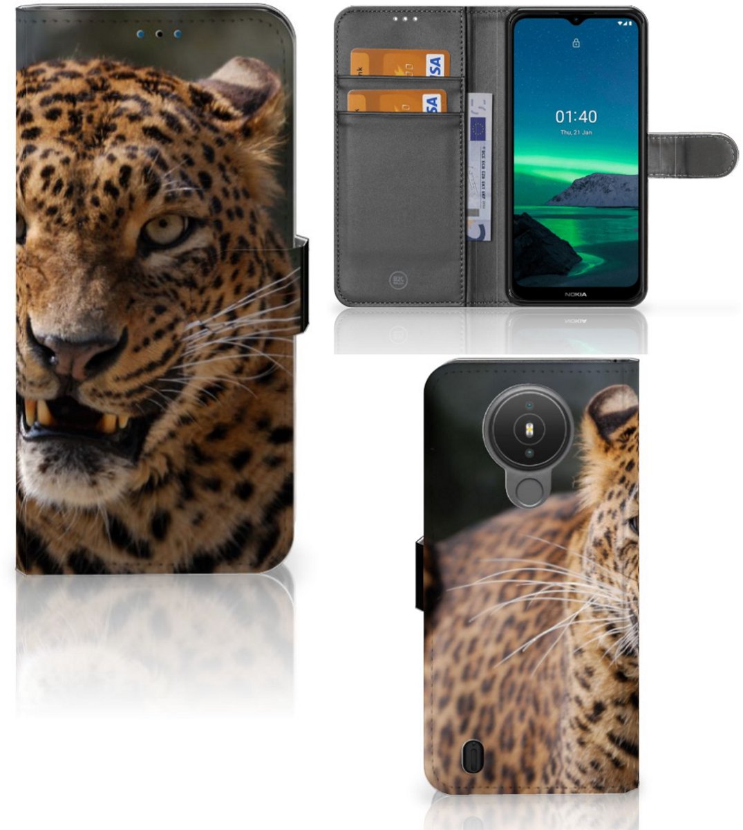 Nokia 1.4 Telefoonhoesje met Pasjes Luipaard