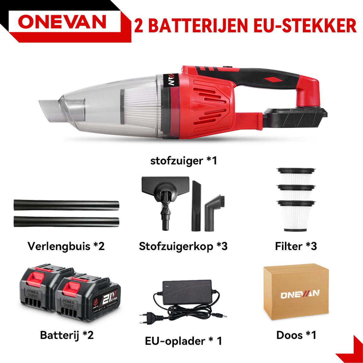 ONEVAN Steelstofzuiger Draadloos - Accustofzuiger - 12000 Pa zuigkracht - ultralichte stofzuiger - Handstofzuiger - voor dierenharen, tapijt, harde vloeren – foto 2