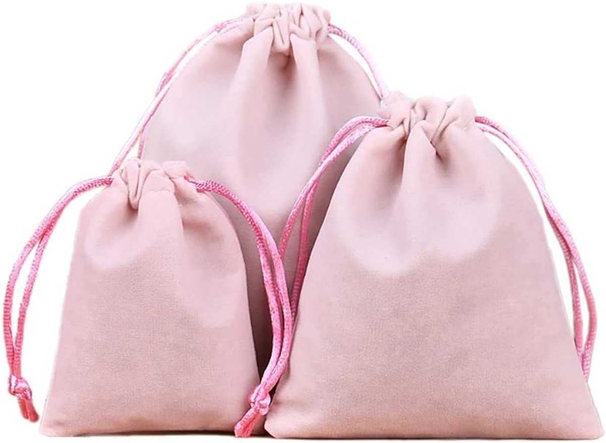 12 Stuks Fluwelen Juwelen Pouches, Kleine Trekkoord Tasjes voor Sieraden, Cadeautasjes voor Bruiloften, Feestdagen en Verjaardagen, 20 x 25 cm, Roze, Perfect voor Cadeauverpakking en Organisatie