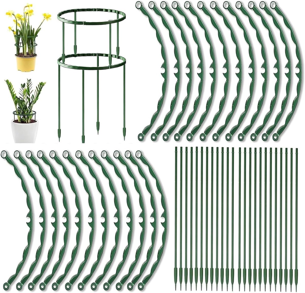 Set van 48 Halfronde Tuinplant Steunen van Plastic, 25 x 14 cm, Groene Kleur, Ideaal voor Plantenondersteuning en Tuinieren