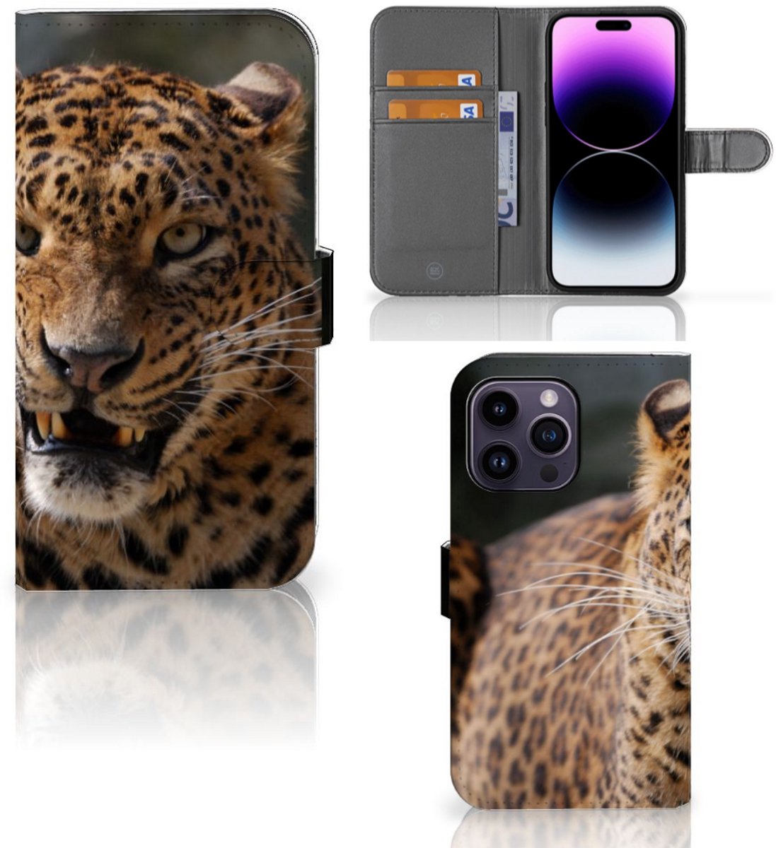 Boekhoesje voor iPhone 15 Pro Max Telefoonhoesje met Pasjes Luipaard