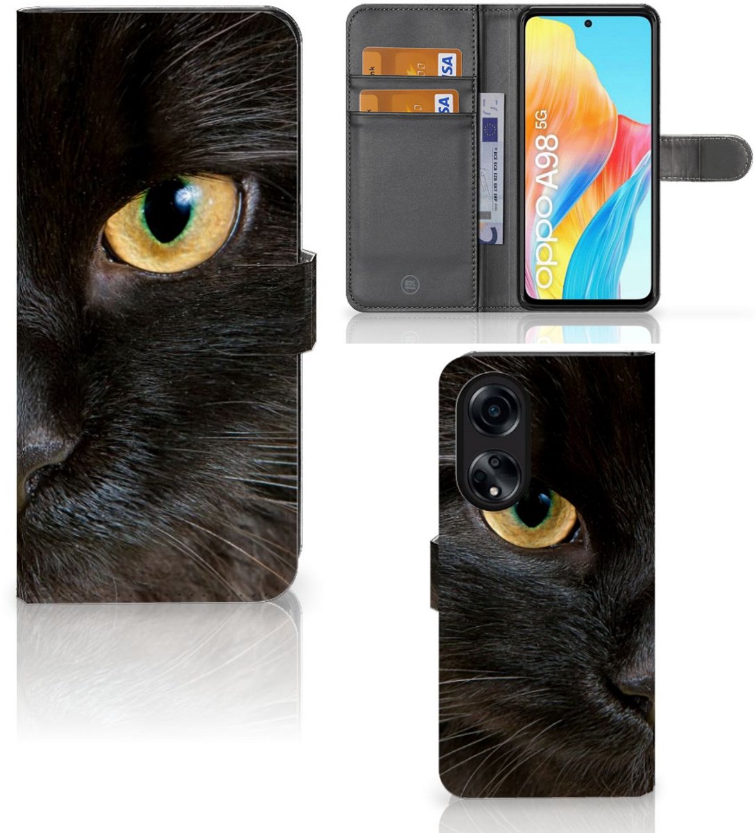OPPO A98 5G Telefoonhoesje met Pasjes Zwarte Kat
