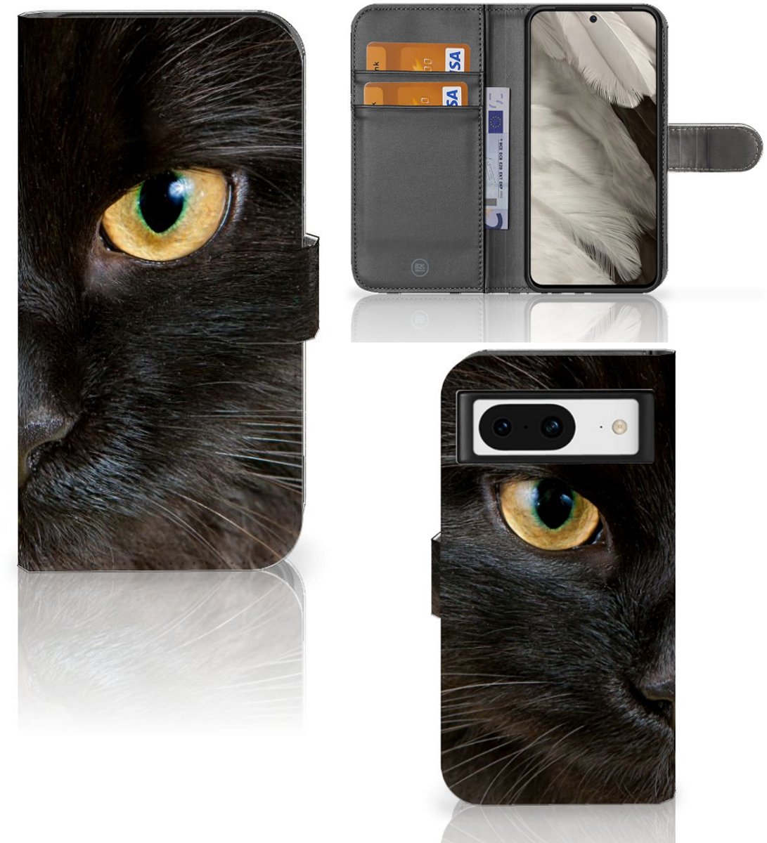 Google Pixel 8 Telefoonhoesje met Pasjes Zwarte Kat