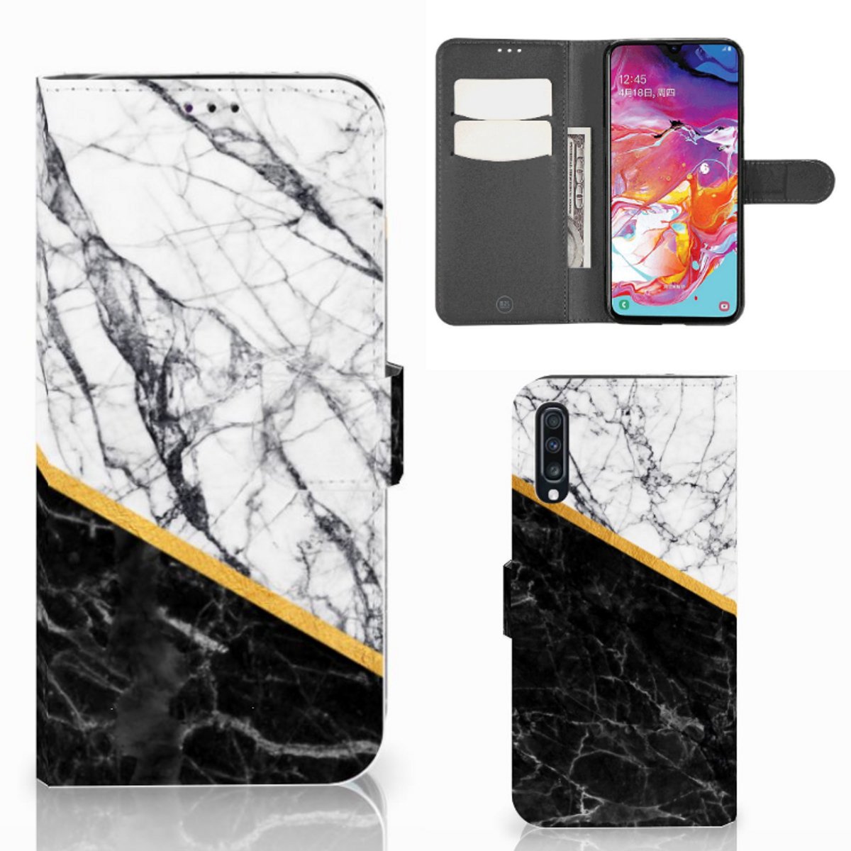 Samsung Galaxy A70 Bookcase Marmer Wit Zwart - Origineel Cadeau Man