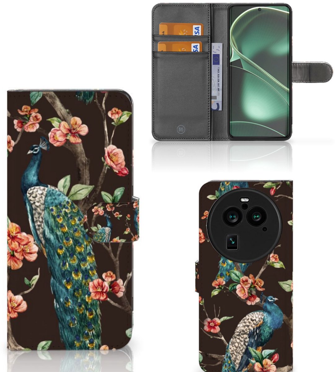 OPPO Find X6 Pro Telefoonhoesje met Pasjes Pauw met Bloemen
