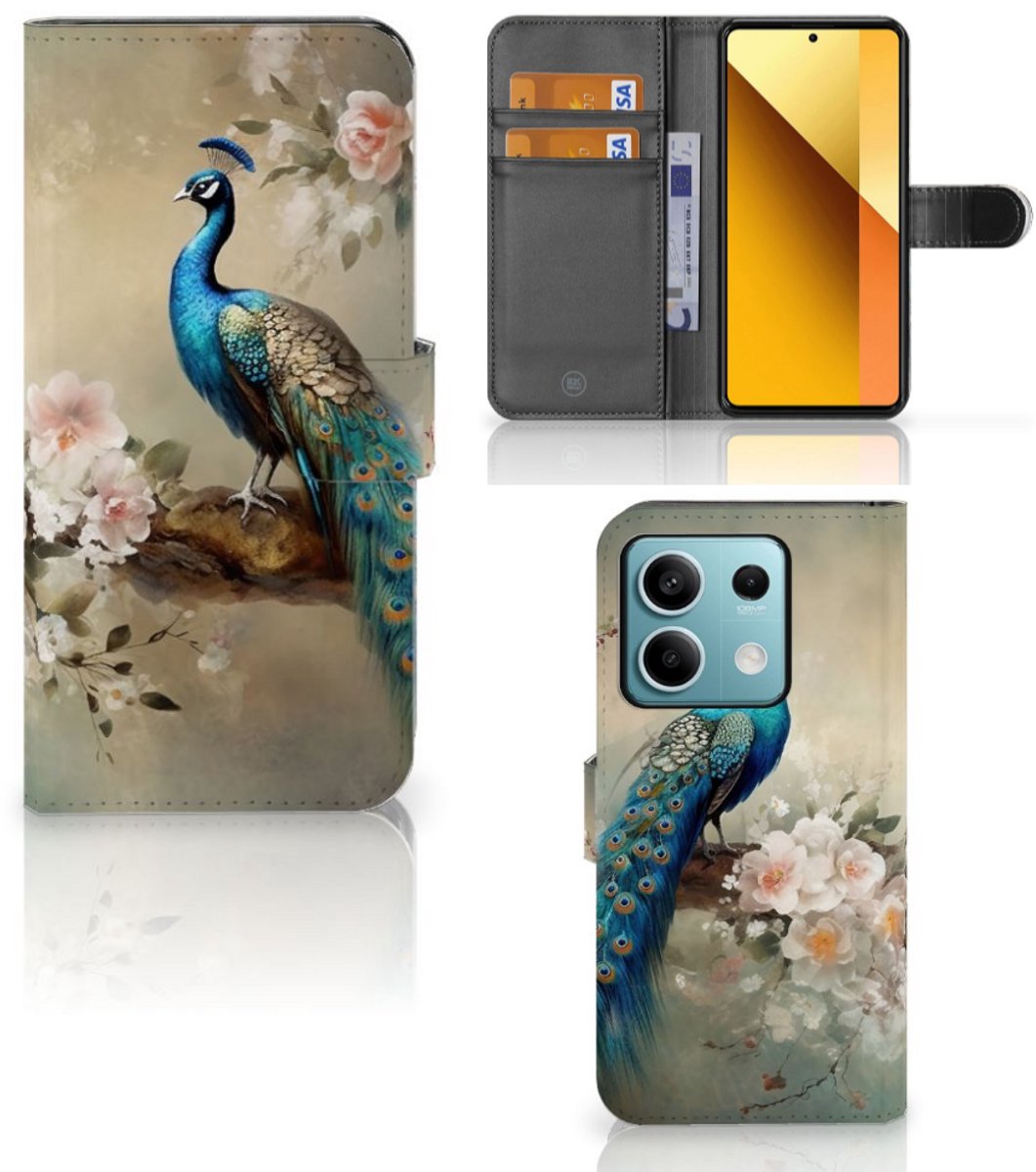 Telefoonhoesje met Pasjes voor Xiaomi Redmi Note 13 5G Vintage Pauwen