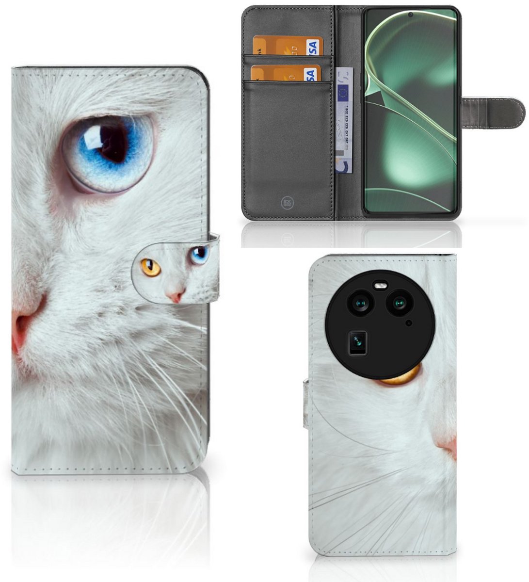 OPPO Find X6 Telefoonhoesje met Pasjes Witte Kat