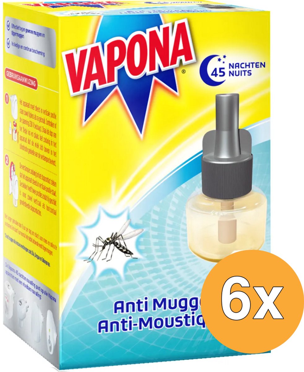 6x Vapona Anti Mug Stekker 45 Nachten Navul (1 stuk)