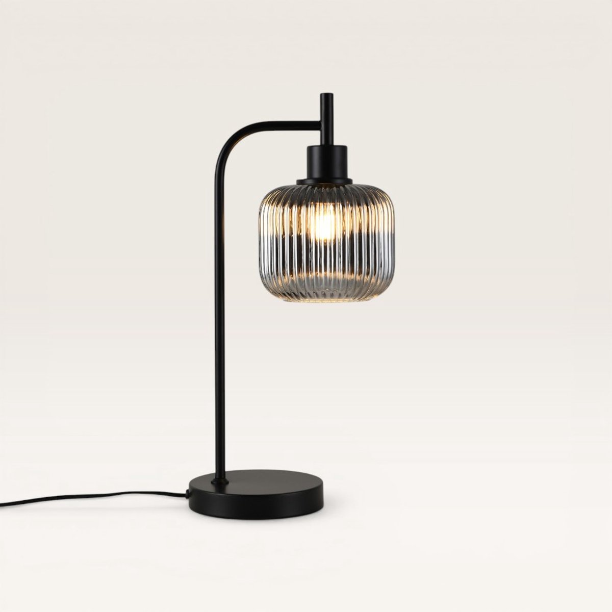 Virello - Tafellamp Smoke glas 45 cm - Zwart Metaal - Vintage tafellamp - Dressoir lamp - E27 fitting - Met aan/uit-schakelaar