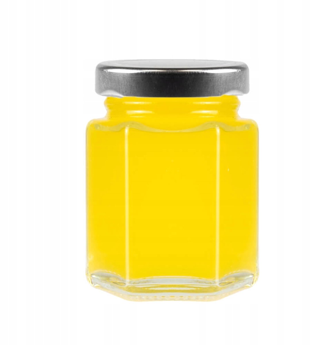 Bimberek - Glazen Zeshoekige Pot - 110ml - Zilver Deksel - Hoogwaardig Glas