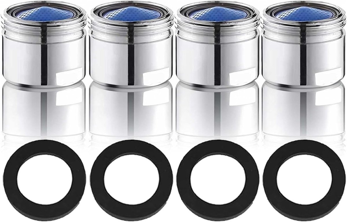 Waterkraan Perlators Set van 4 Stuks - M18 Waterstraal Regulator met Koper Filter en 4 Seals voor Efficiënte Waterbesparing