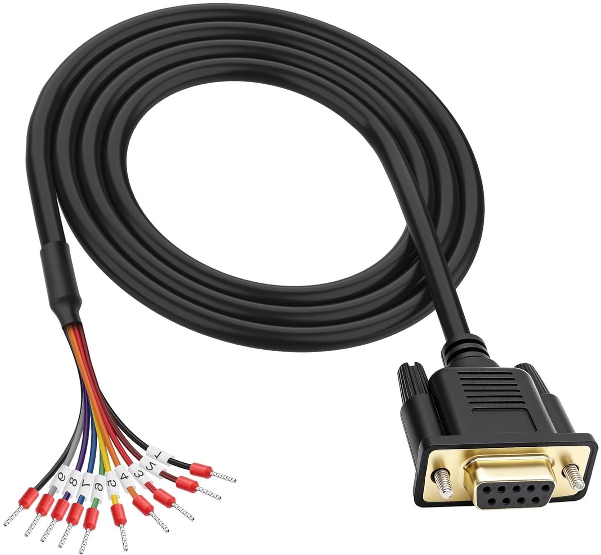 DB9 RS232 9-pins seriële verlengkabel 26AWG D-SUB naar kale draad met kabelmarker voor kassa en computer - 1 m verlengkabel voor dataoverdracht en signaalverbinding