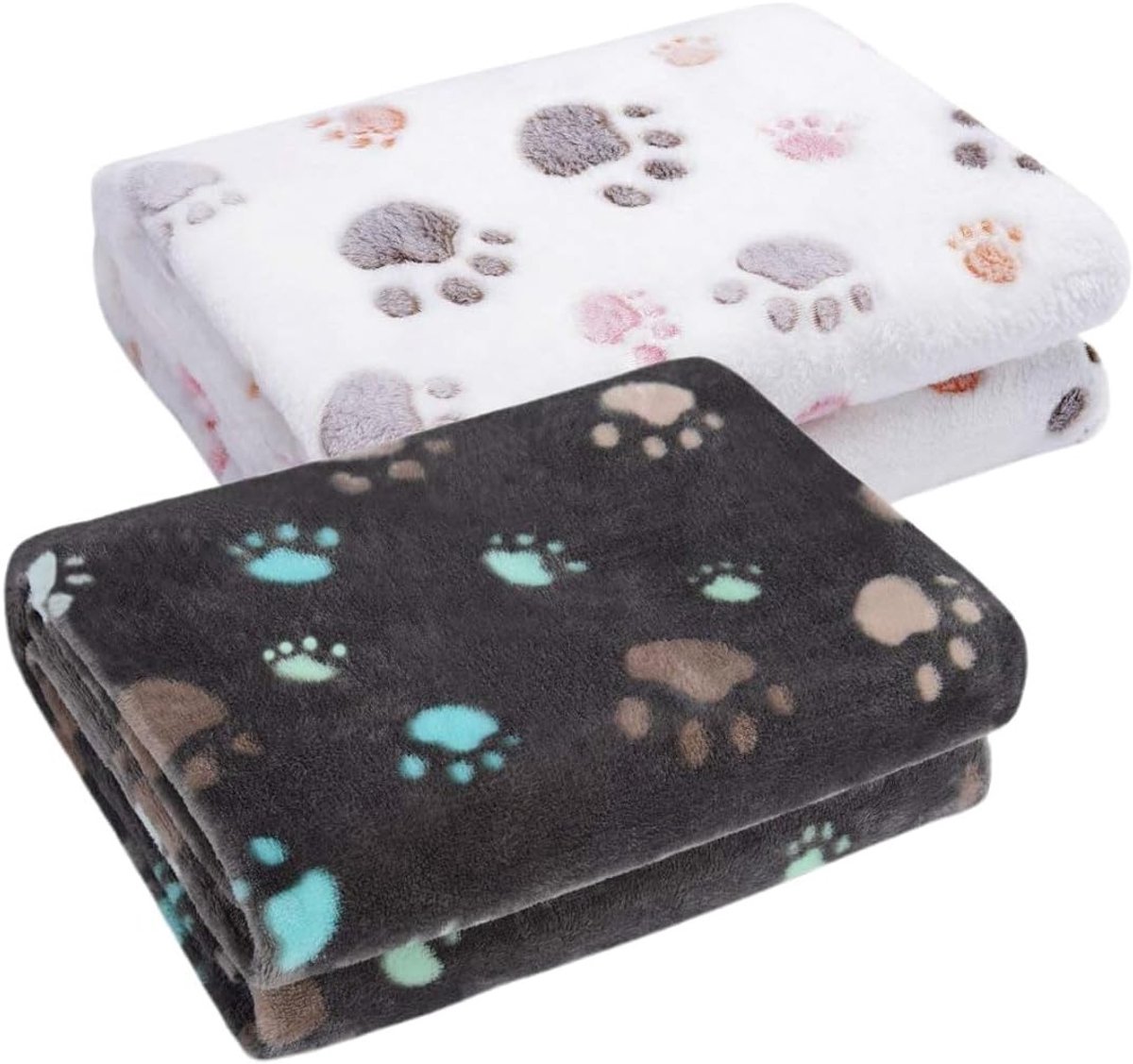 Set van 2 Dieren Dekens voor Honden en Katten met Pootafdrukken - Ideaal voor Comfort en Warmte (60 x 40 cm)