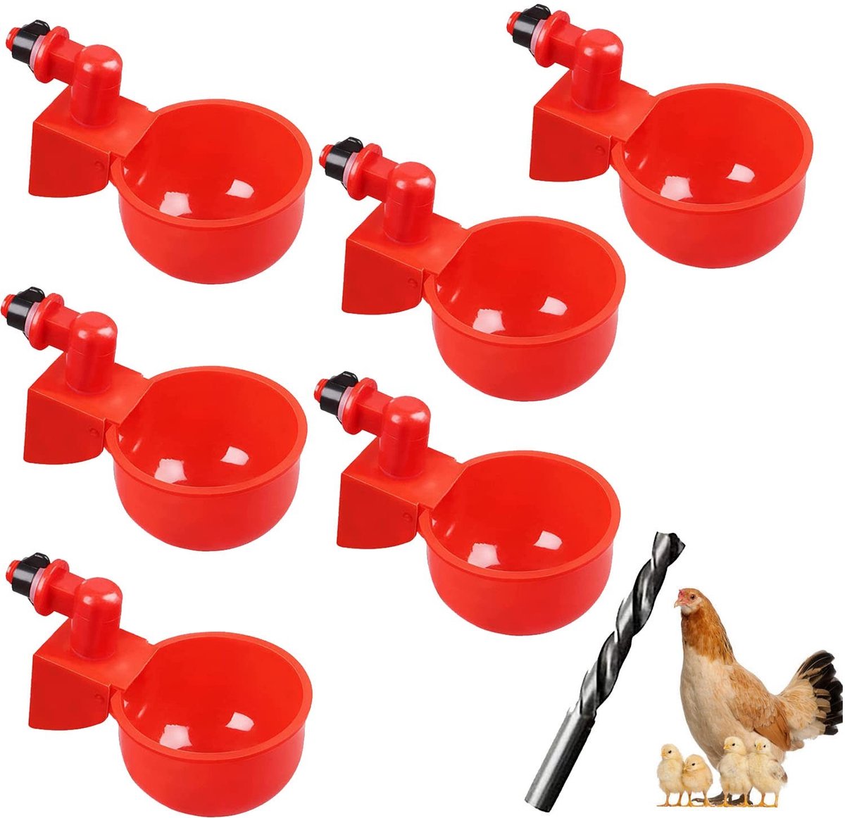 Dailygoods - Automatische Drinkbekers voor Gevogelte, Set van 6