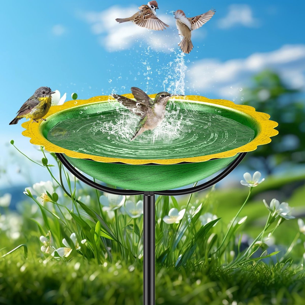 Dailygoods - Dailygoody - Vogelvoederstation - Vogelbad voor buiten - Vrijstaand en decoratief - Groen-geel - Voederbak voor vogels - Geschikt voor tuin en balkon