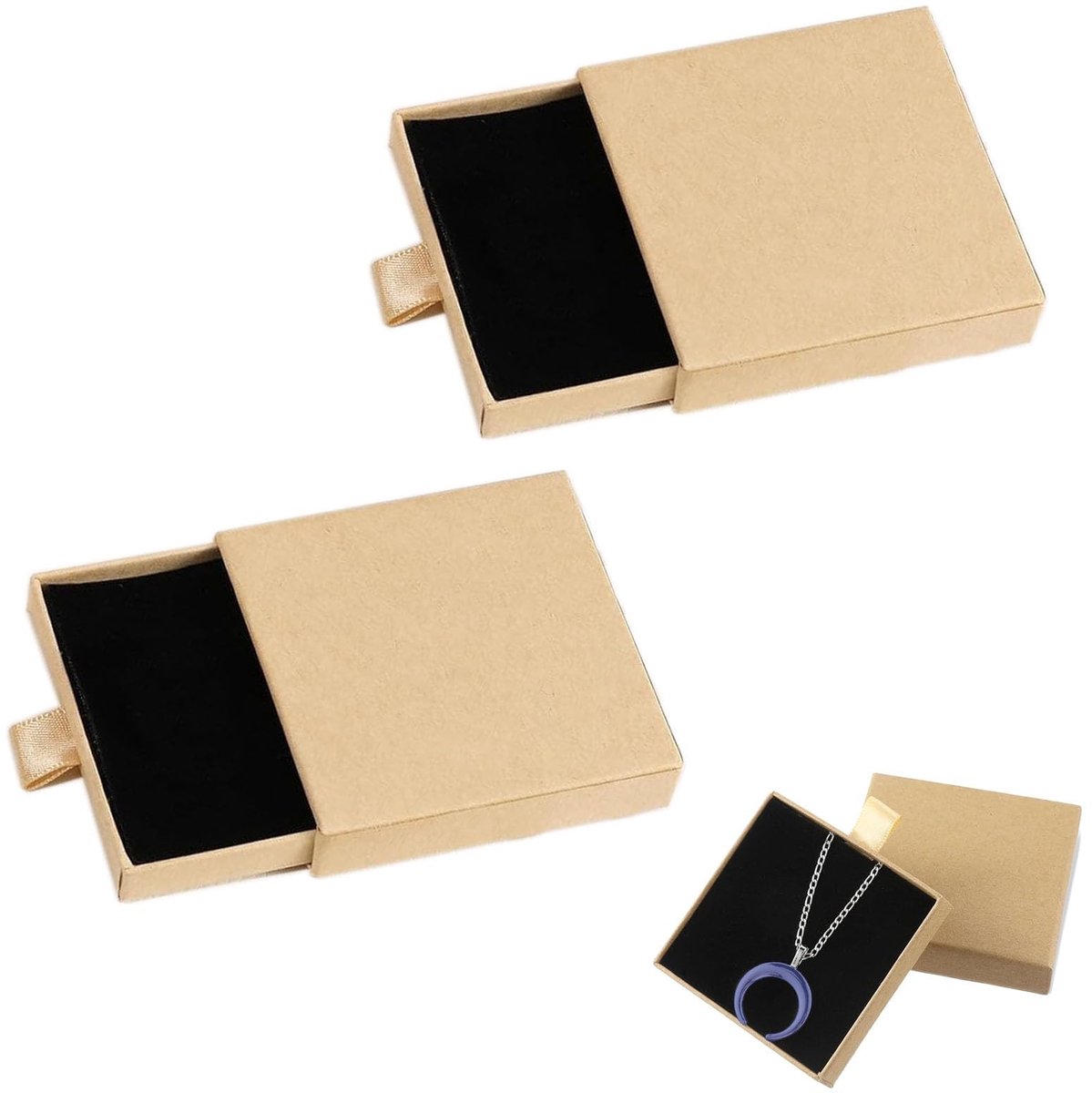 Dailygoods - Dailygoody - Sieraden Doos - Kleine Geschenkdoos voor Sieraden - 2-delige Bruine Doos - Handig voor Opslag - Perfect voor Cadeaus - Compact formaat -