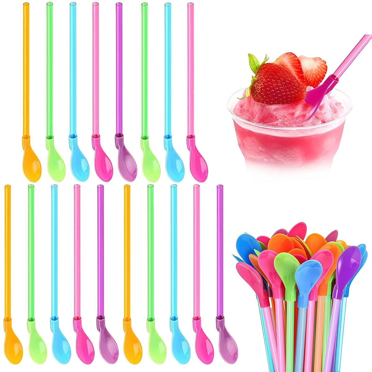 Dailygoods - Set van 15 Herbruikbare Slush-Rietjes met Lepel