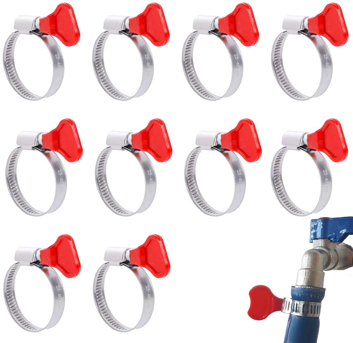 Dailygoods - Dailygoody - Set van 10 RVS Slangklemmen 25-40 mm Verstelbaar voor Zwembad en Tuin