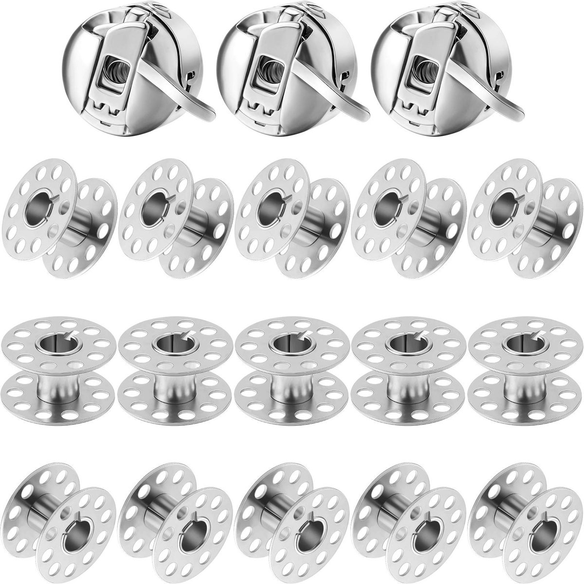 Dailygoods - Dailygoody - Naaimachine-spoelcapsule - Metaal - Handig voor naaien - 3 houders en 15 spoelen - Compatibel met voorlader machines
