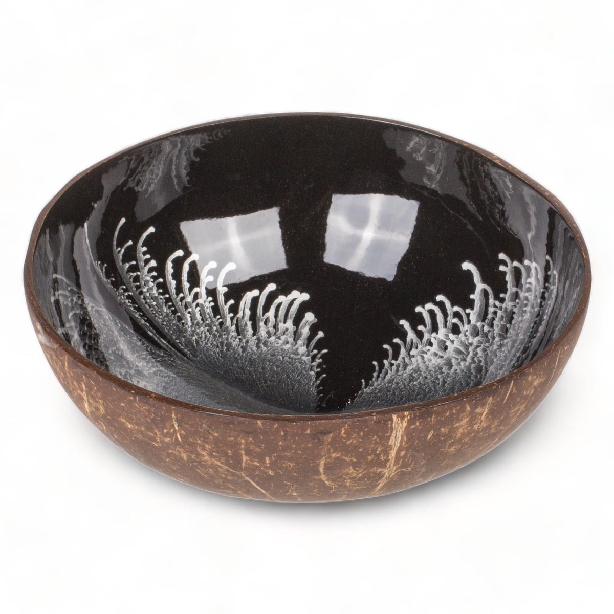 Dailygoods - Dailygoody - Exotische Kokosnootschaal - Kleurrijk Geschilderd Interieur - Perfect voor Unieke Schaalcreaties - Zwart - Robuust en Esthetisch - Uniek ...