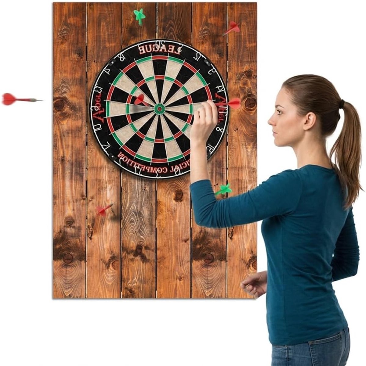Muurbescherming voor dartboard van houtnerf, zelfklevend vilten surround, kurk-backing en gesplitste wandtegels voor optimale bescherming van dartmuren