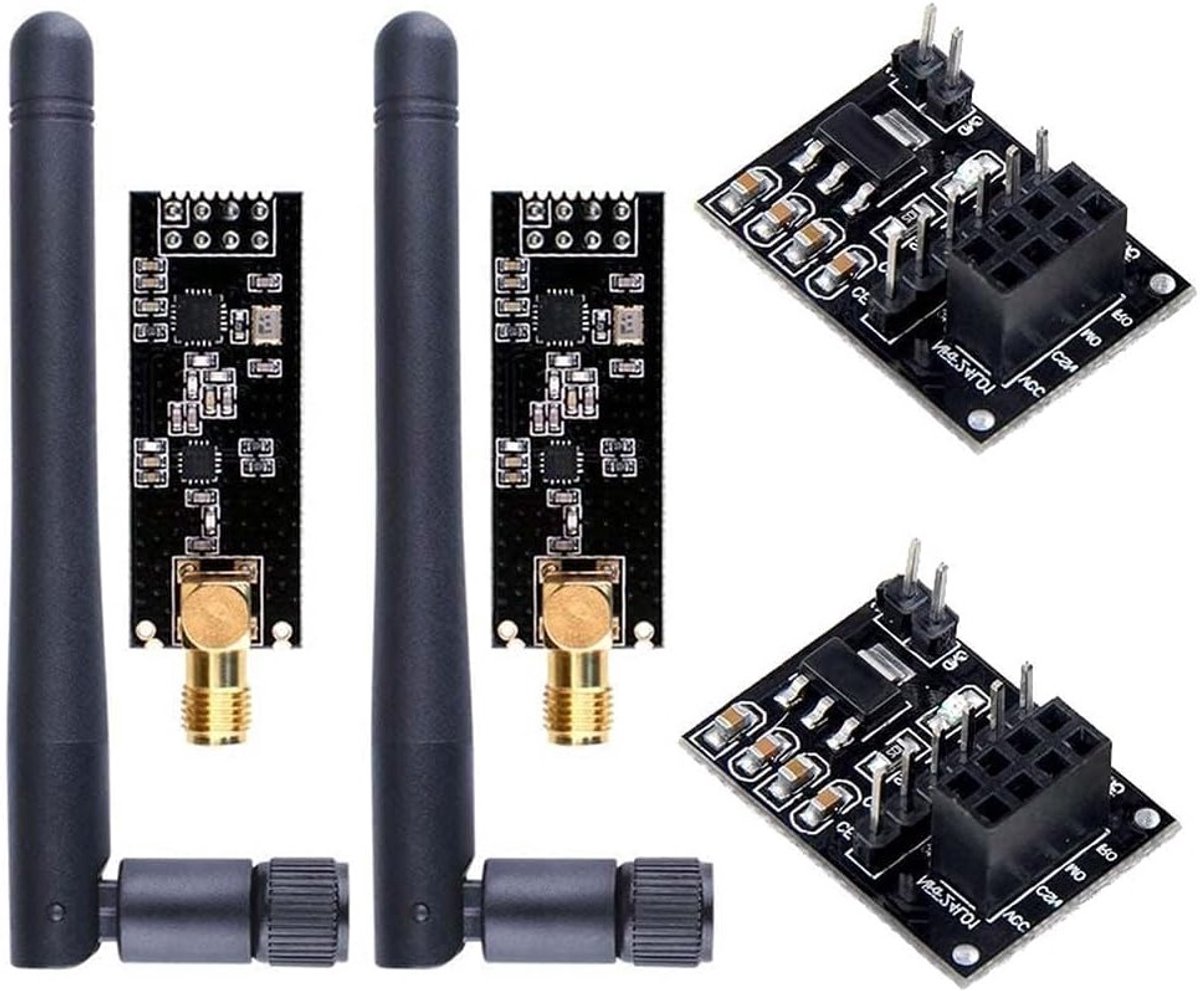 Draadloze transceiver en ontvanger set met NRF24L01+PA+LNA RF-module en SMA-antenne voor 2.4GHz communicatie, inclusief voeding en printplaat