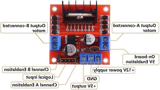 Stuurmodule L298N voor Arduino en Robotica, Dual H-Bridge voor DC en Stappenmotoren, Compatibel met MEGA R3 en ESP32