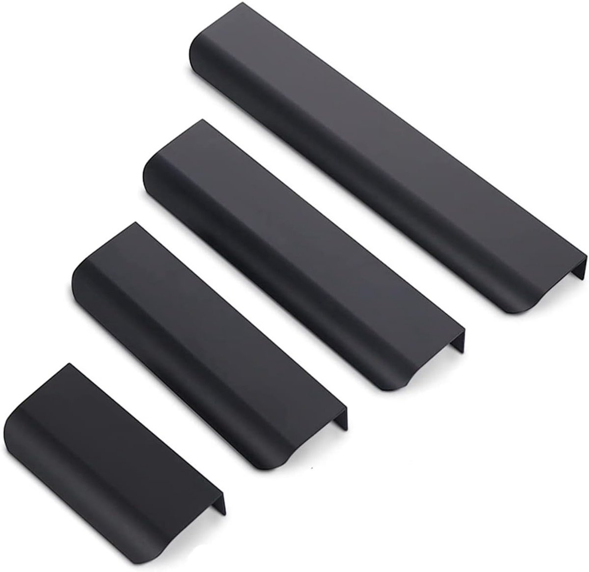 Moderne Keukendeurhandgrepen met Gebogen Ontwerp voor Verborgen Lades en Kasten - Set van 2, 164mm, Zwart