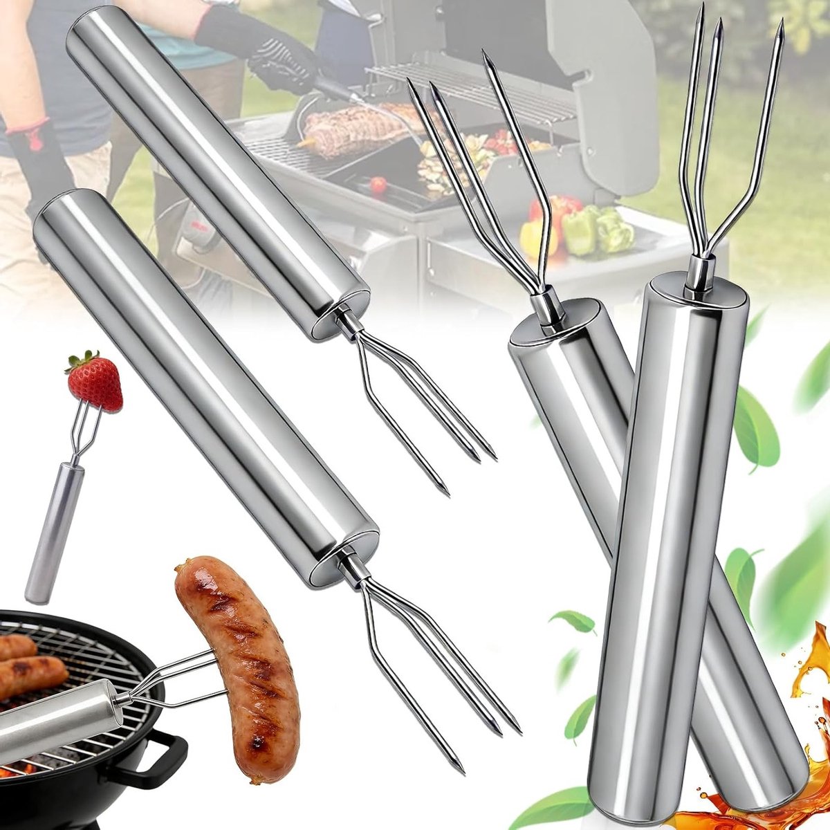 Set van 4 RVS Aardappelvorken met Veiligheidsdoppen - Herbruikbare Schilhulpen voor Aardappelen en Maïs, Ideaal voor Grillen en Koken