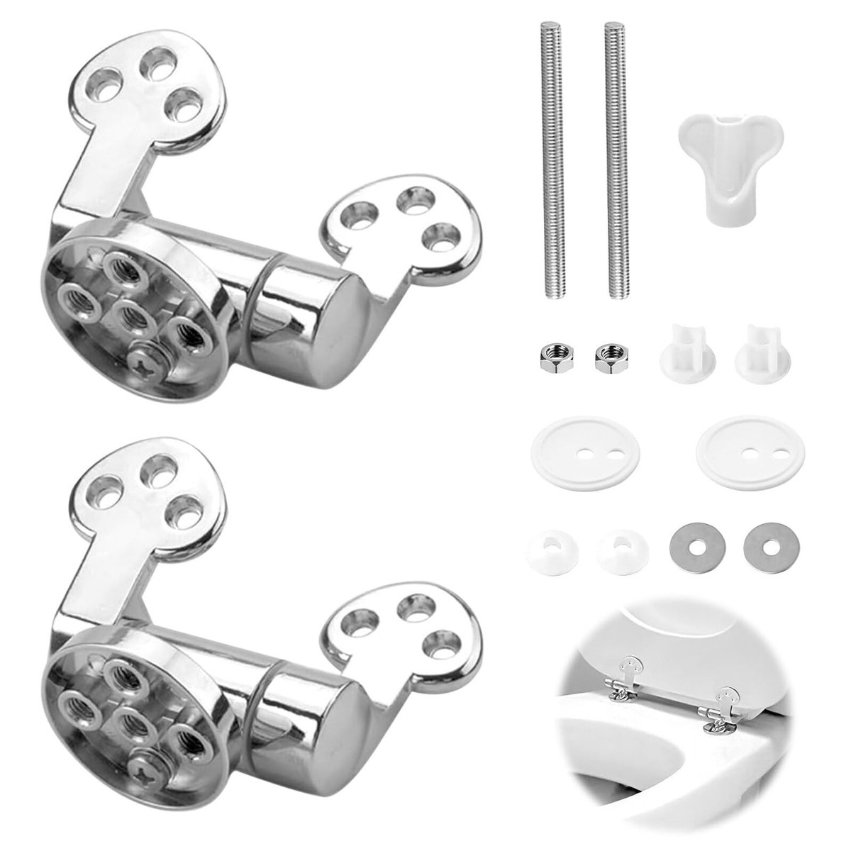 Dailygoody - Toiletzitting Scharnieren - Roestvrijstalen Reserveonderdelen - Softclose Mechanisme - Zilver - Toiletbril Scharnieren - Geschikt voor Al...