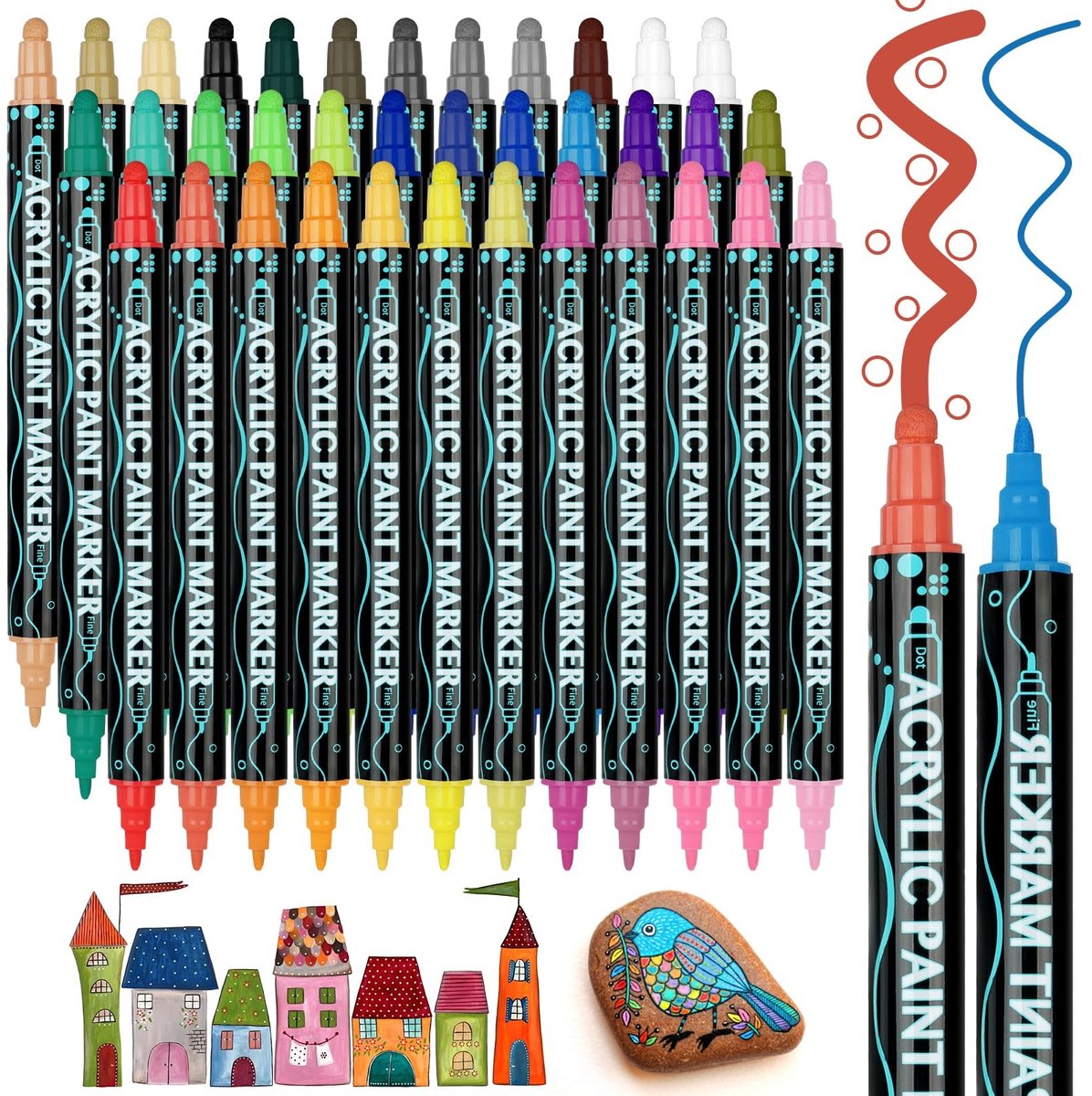 Dailygoody - Verfmarkers Set - 36 Kleurige Dubbele Tip Pennen - Acrylverf voor Creatief Schilderen - Schilderen en Tekenen - Geschikt voor Kunstprojec