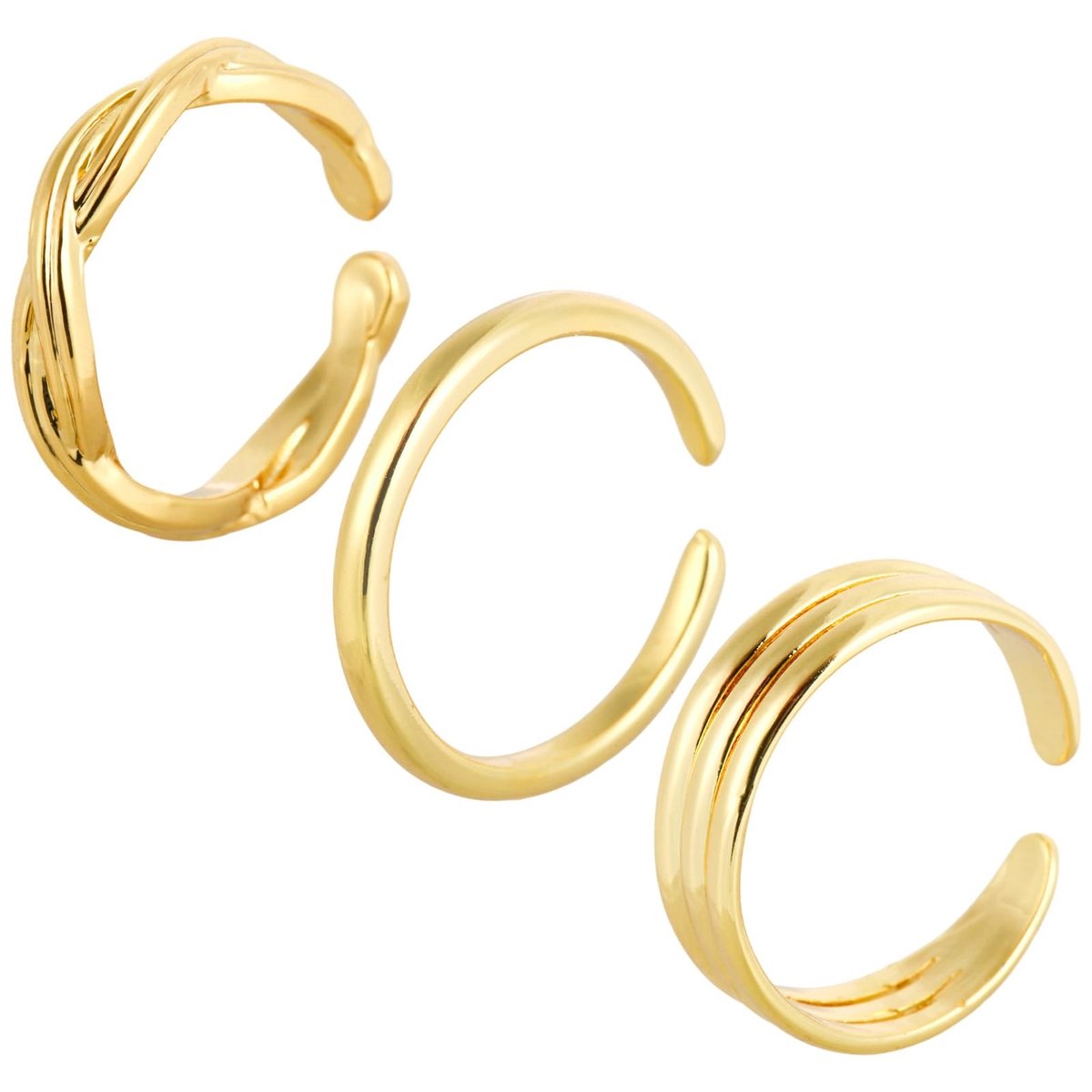 Dailygoods - Set van 3 Verstelbare Gouden Teenringen voor Vrouwen
