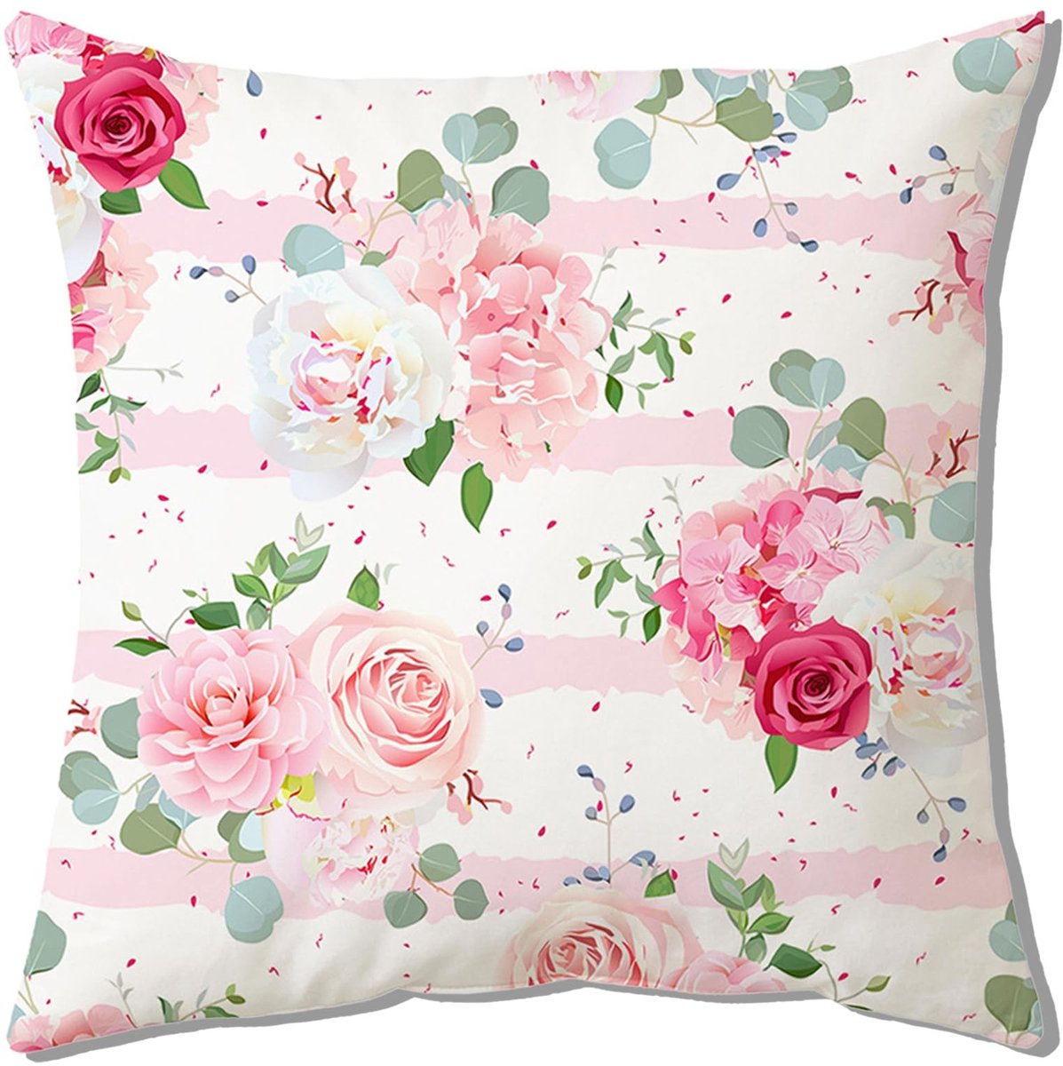 Dailygoods - Cosensi - Dailygoody - Kussenslopen - Decoratief - 45 x 45 cm - Roze bloemen - Set van 2 - Perfect voor bank en woonkamer
