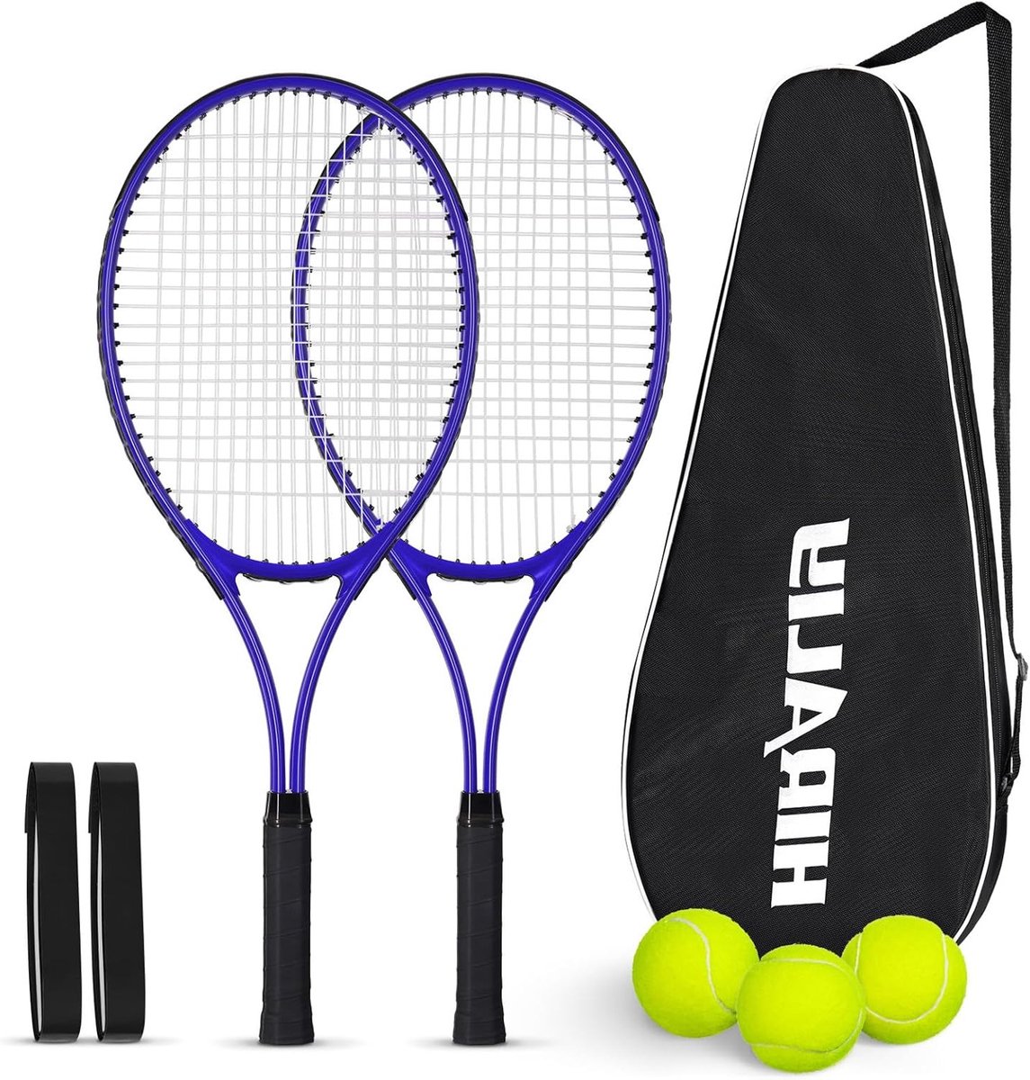 Tennisrackets voor volwassenen set van 2 met tennisballen, overgrip tapes en draagtas voor recreatieve sportactiviteiten
