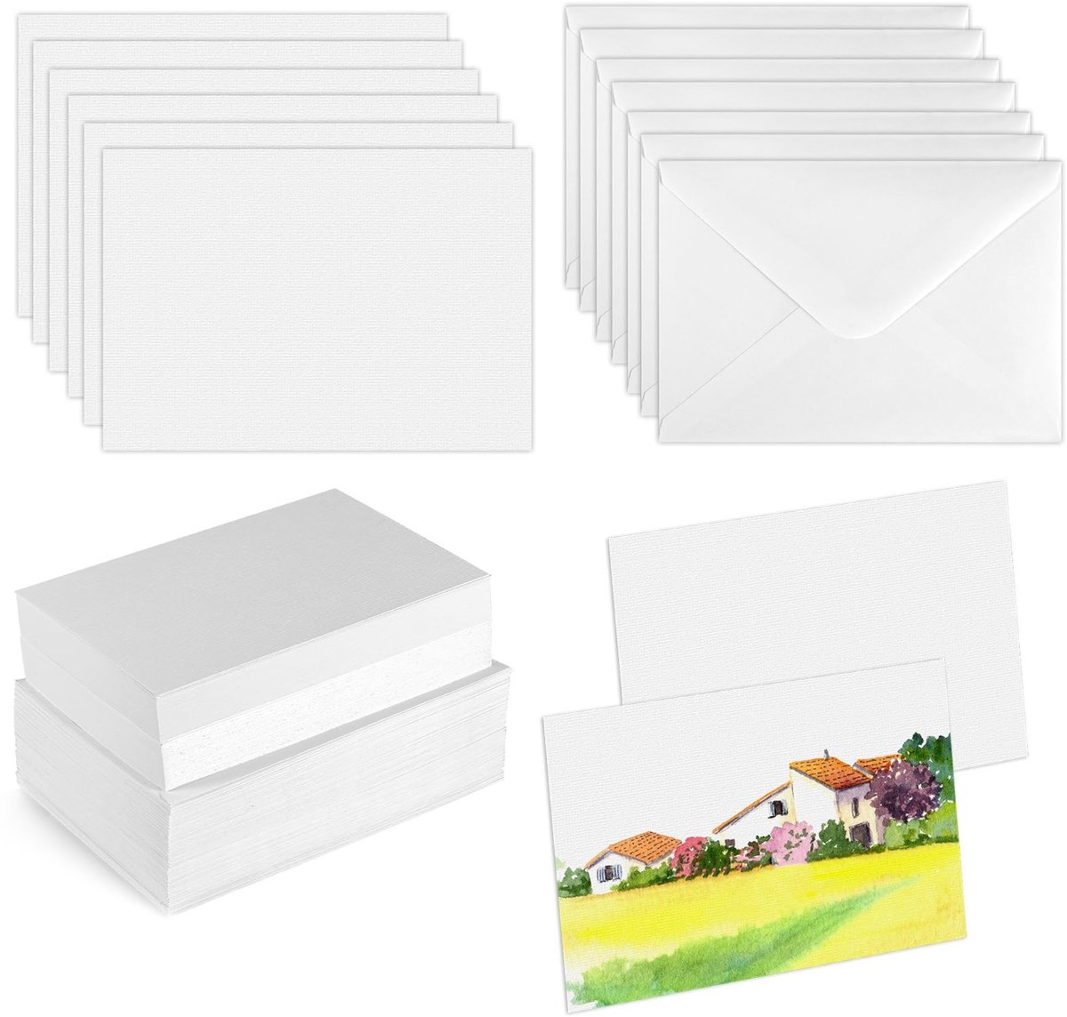 Dailygoods - 100 vellen blanco aquarelkaarten met zelfklevende enveloppen